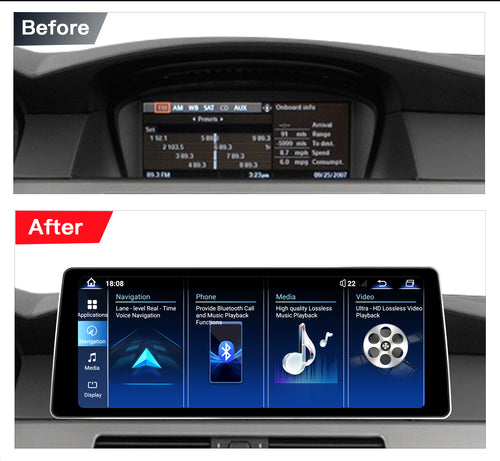 Ultra Narrow 12.8 Inch QLED Upgrade Car Stereo for BMW 5 Series E60 E61 2005-2013 | CCC (10-Pin) 2005-2008 & CIC (4-Pin) 2009-2013 | CarPlay Touchscreen HD 2400x900 Zinc Alloy Frame