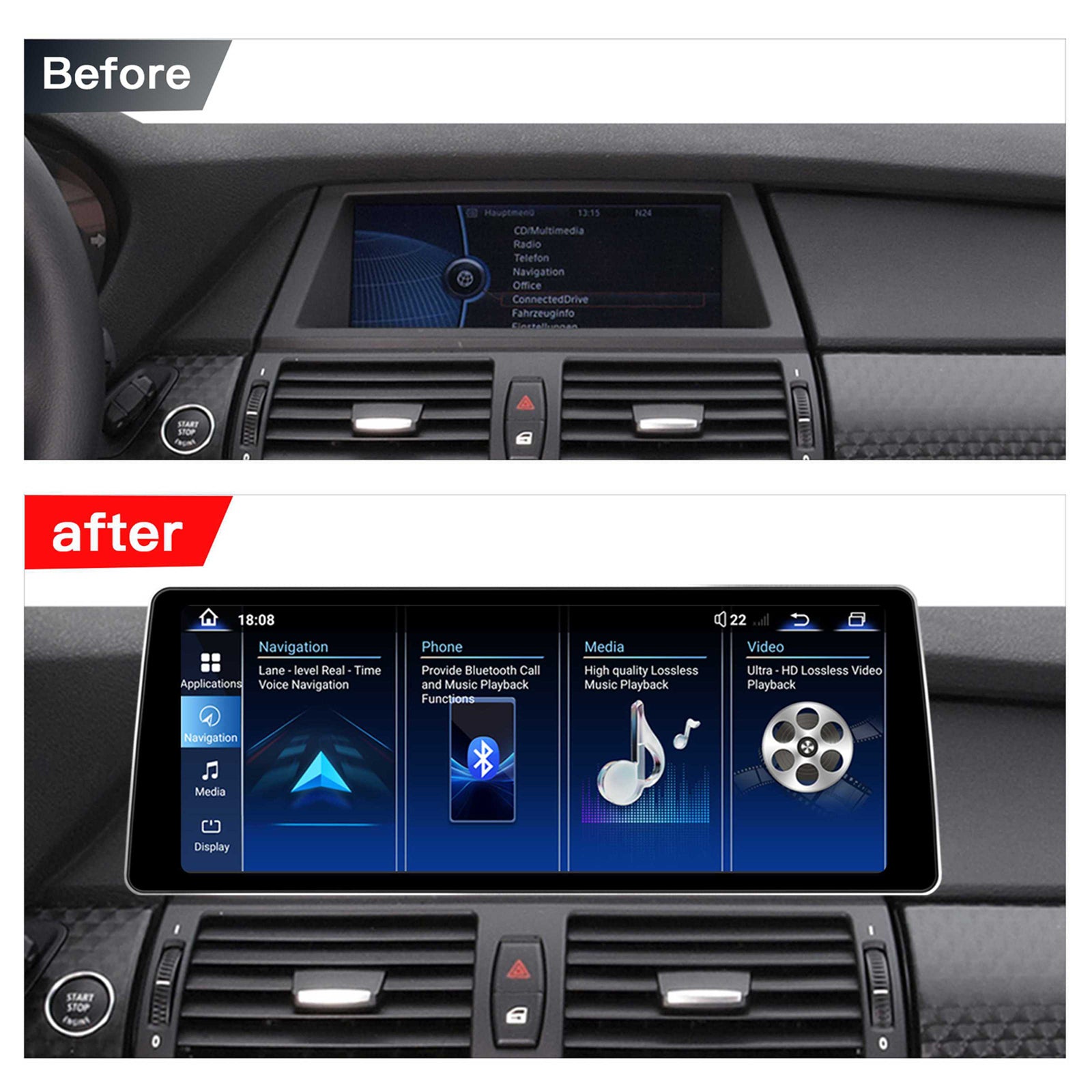 12.8 Inch QLED Car Stereo Upgrade for BMW X5 E70 X6 E71 2007-2013 CCC CIC - Wireless CarPlay Android Auto
