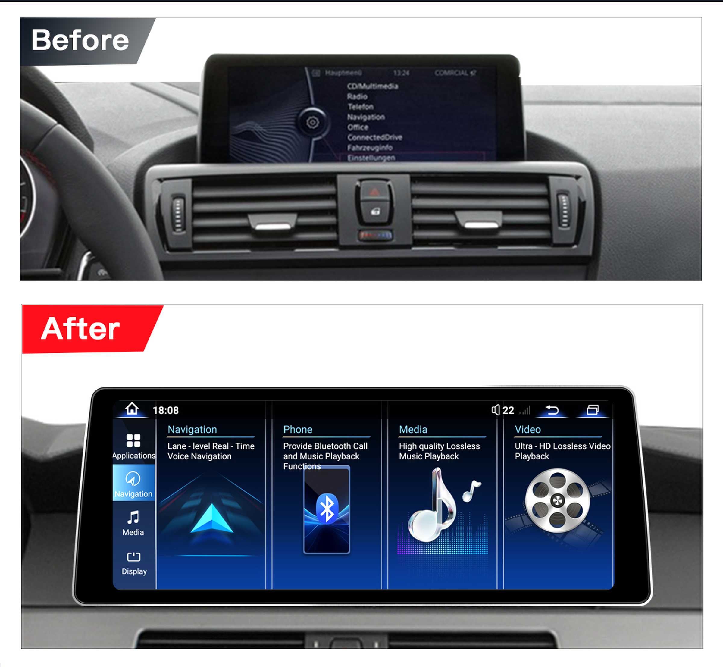 BMW 1/2 Series F20 F21 F22 F23 (2011-2019) 12.8" QLED Screen Upgrade | Snapdragon Android / Linux | NBT & EVO | Wireless CarPlay & Android Auto