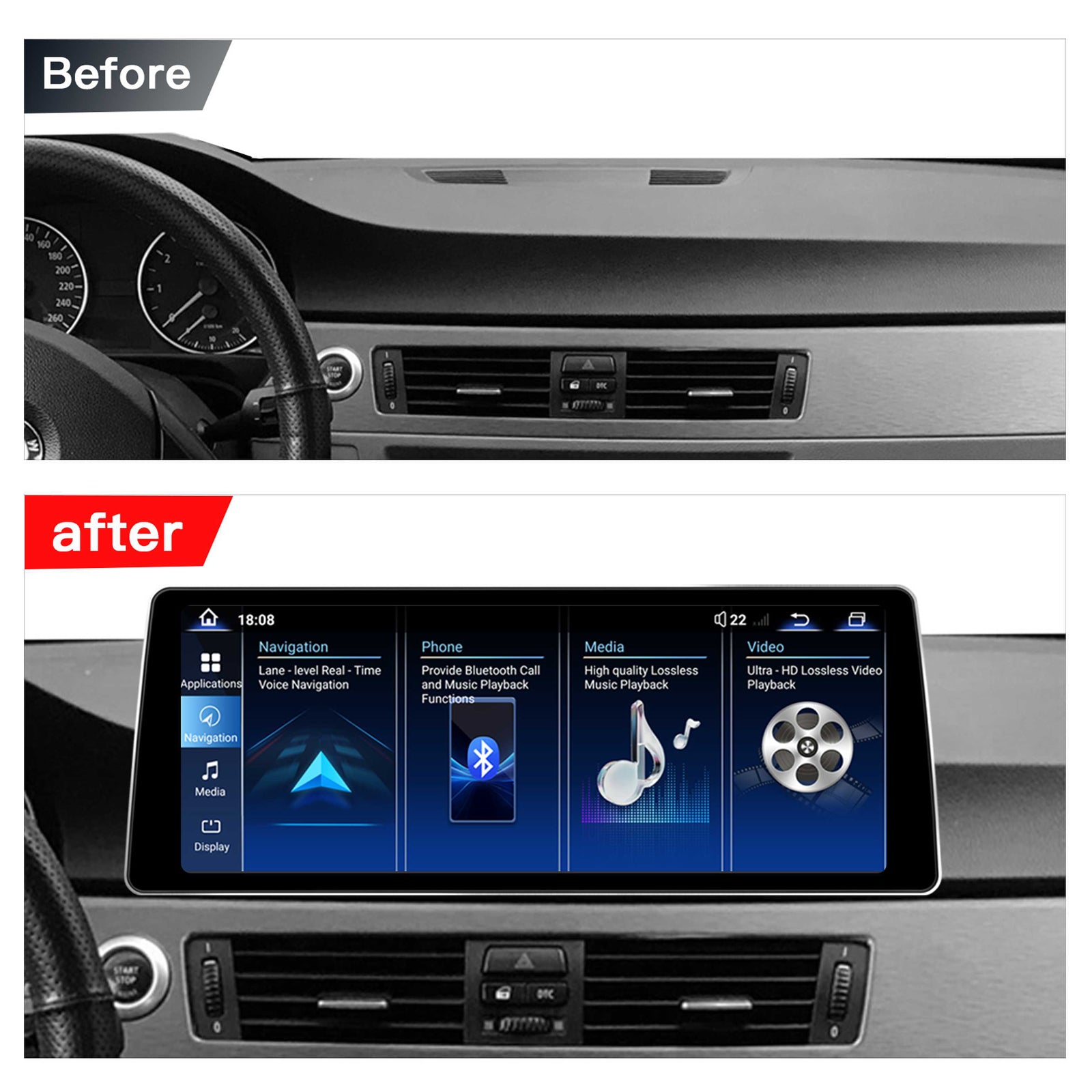 12.8 Inch QLED Car Stereo Upgrade for BMW 3 Series E90 E91 2005-2011 CCC CIC - Wireless CarPlay Android Auto