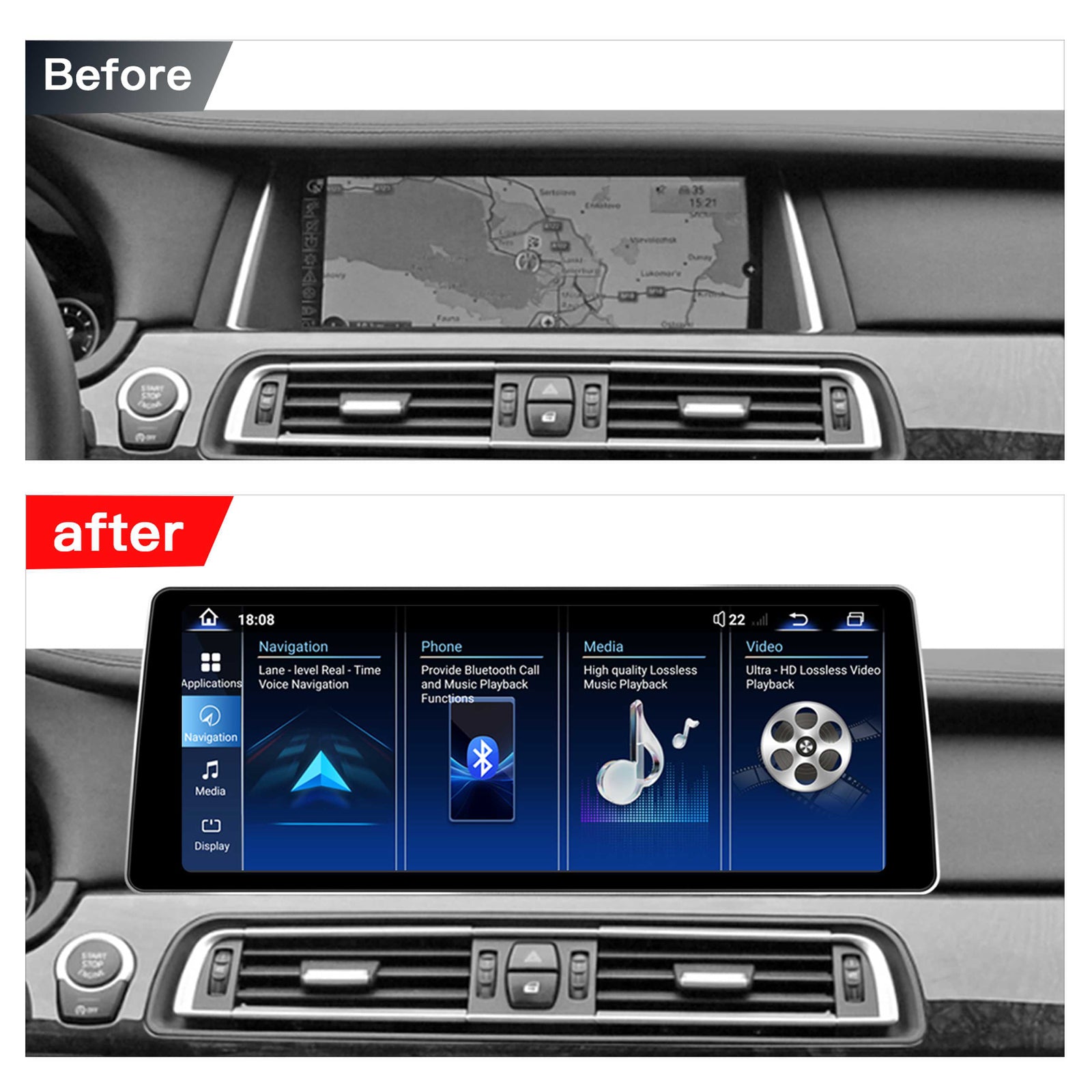 Ultra Narrow 12.8 Inch QLED Upgrade Car Stereo for BMW 7 Series F01 F02 | CIC (4-Pin) 2009-2012 & NBT (6-Pin) 2013-2015 | CarPlay Touchscreen HD 2400x900 Zinc Alloy Frame