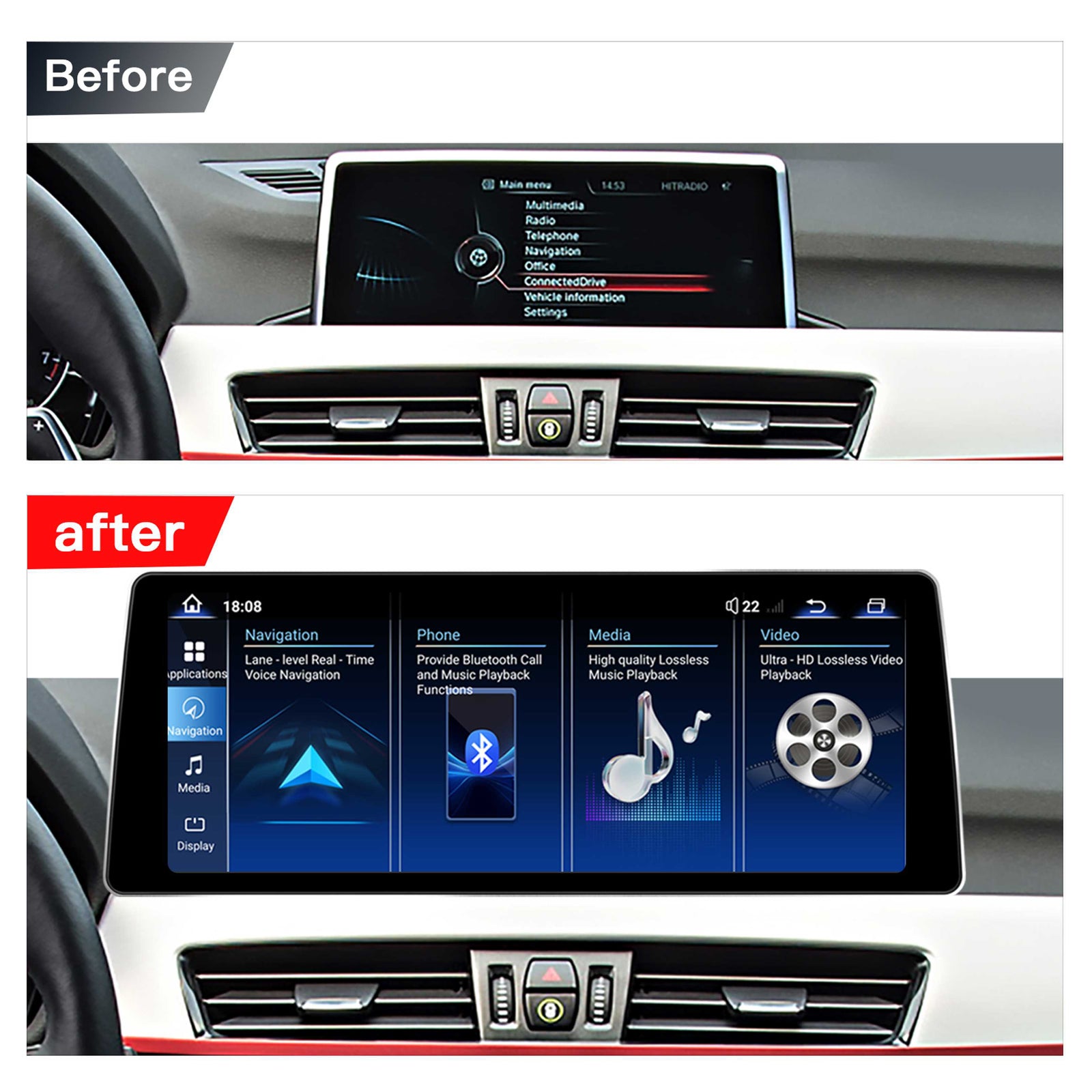 Ultra Narrow 12.8 Inch QLED Upgrade Car Stereo for BMW X1 F48 F49 X2 F39 | NBT (6-Pin) 2016-2017 & EVO ID5/ID6 (6-Pin) 2018-2021 | CarPlay Touchscreen HD 2400x900 Zinc Alloy Frame