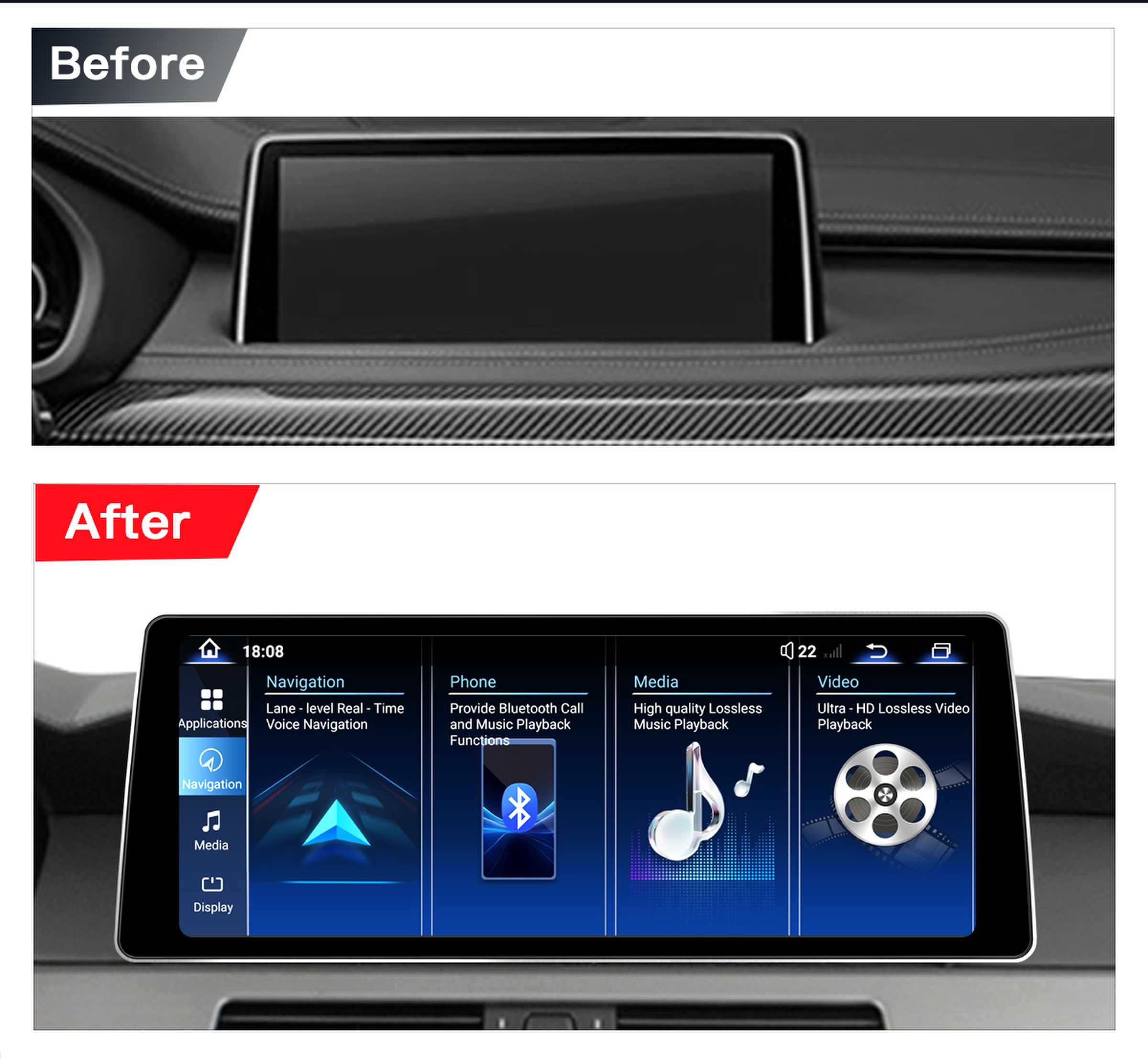 Ultra Narrow 12.8 Inch QLED Upgrade Car Stereo for BMW X5 X6 F15 F16 F85 F86 | NBT (6-Pin) 2014-2017 & EVO ID5/ID6 (6-Pin) 2018-2019 | CarPlay Touchscreen HD 2400x900 Zinc Alloy Frame