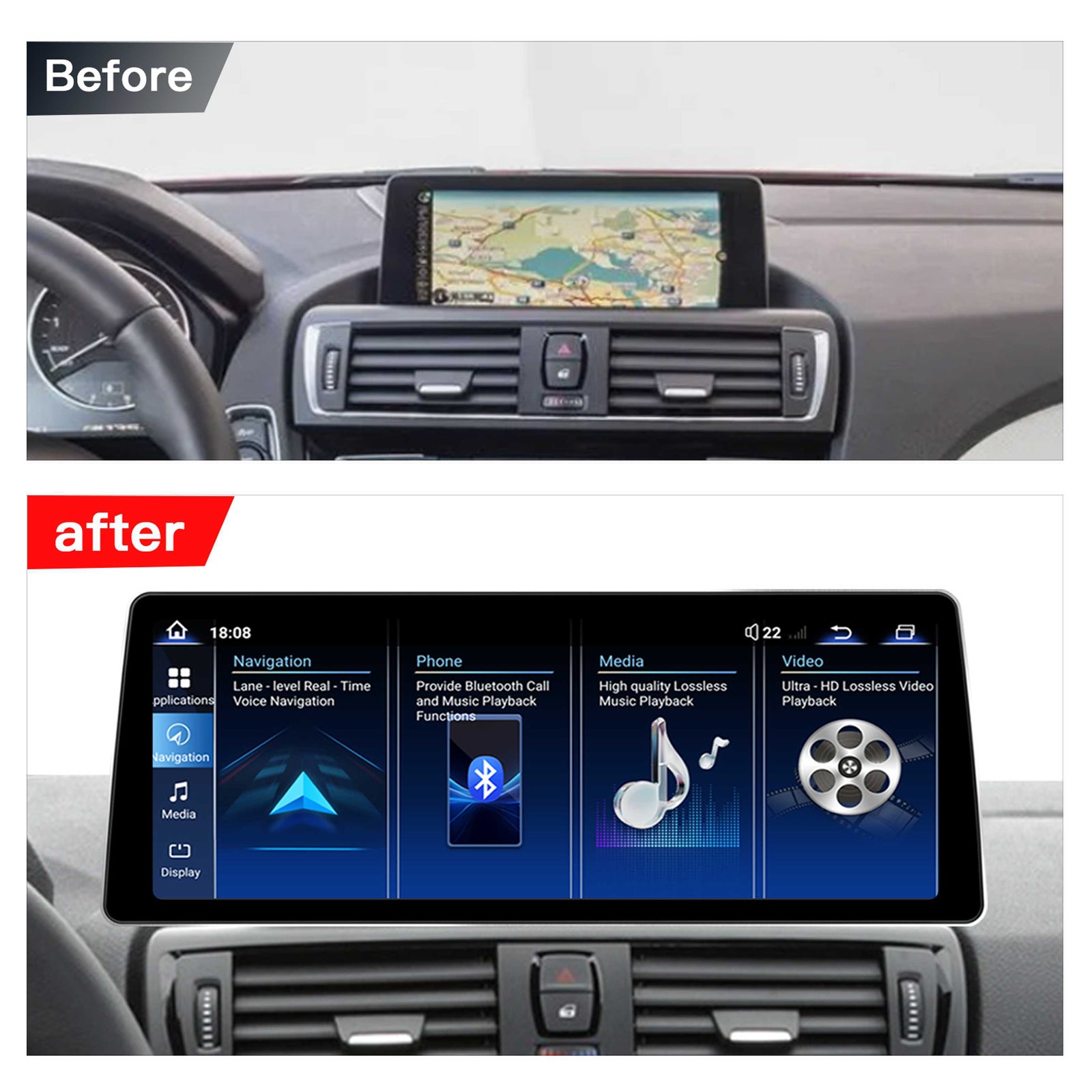 Ultra Narrow 12.8 Inch QLED Upgrade Car Stereo for BMW 2 Series F45 F46 | NBT (6-Pin) 2012-2015 & EVO ID5/ID6 (6-Pin) 2016-2019 | CarPlay Touchscreen HD 2400x900 Zinc Alloy Frame