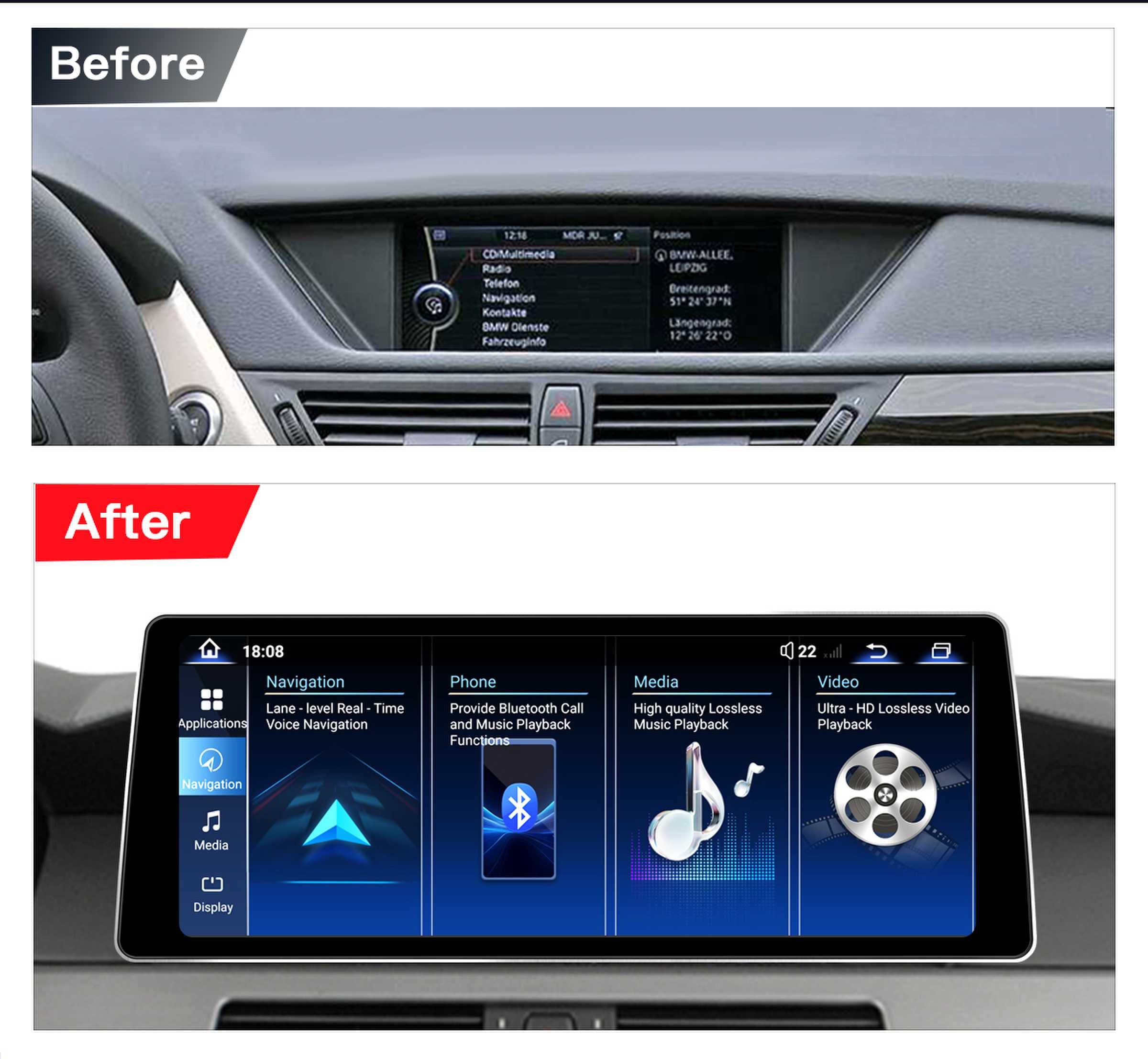 Ultra Narrow 12.8 Inch QLED Upgrade Car Stereo for BMW X1 E84 2009-2015 | CIC | CarPlay Touchscreen HD 2400x900 Zinc Alloy Frame