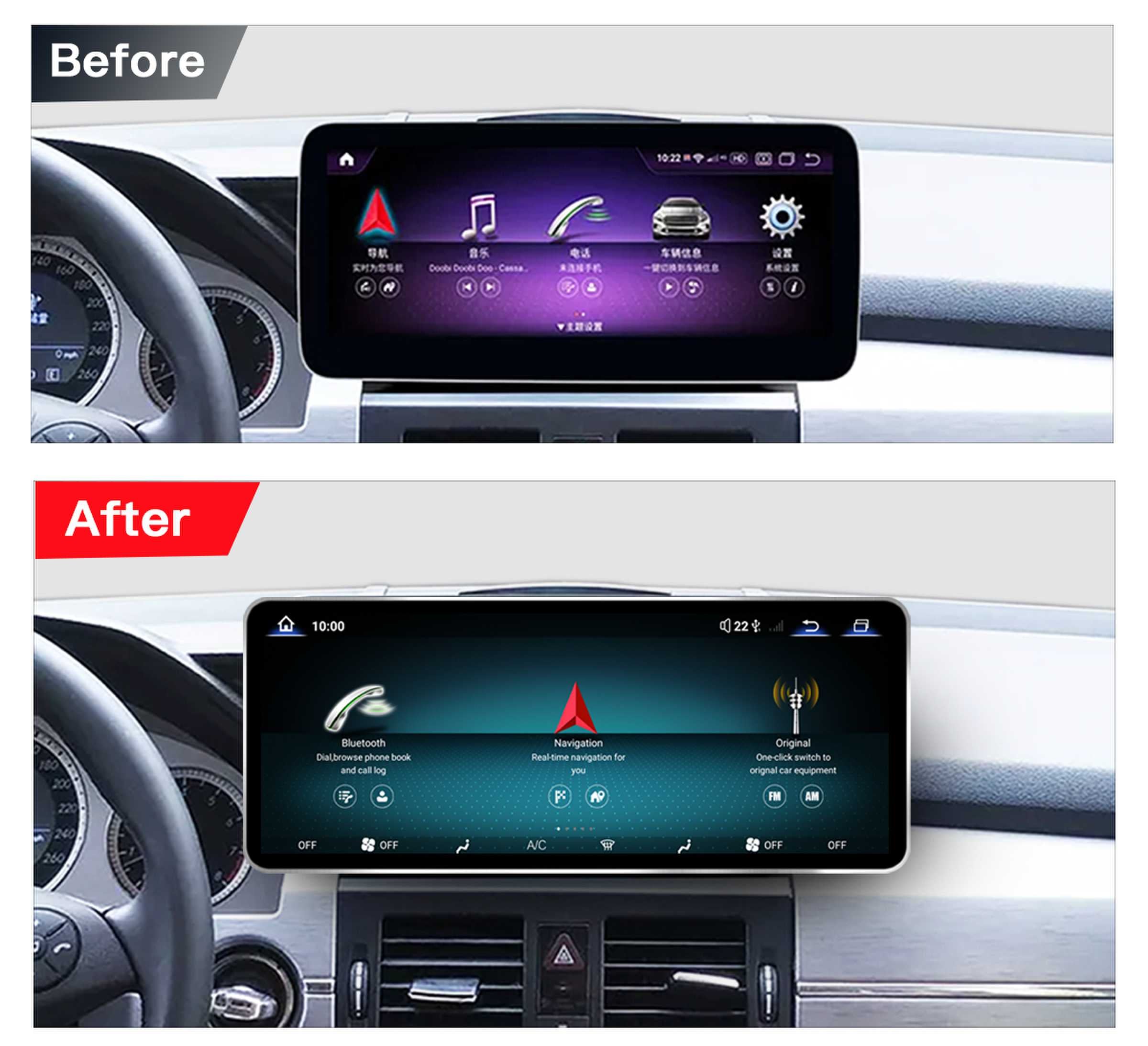 Ultra Narrow 12.8 Inch QLED Upgrade Car Stereo for Mercedes-Benz GLK X204 | NTG 4.0 (10-Pin) 2008-2012 & NTG 4.5/4.7 (4-Pin) 2013-2015 | CarPlay Touchscreen HD 2400x900 Zinc Alloy Frame