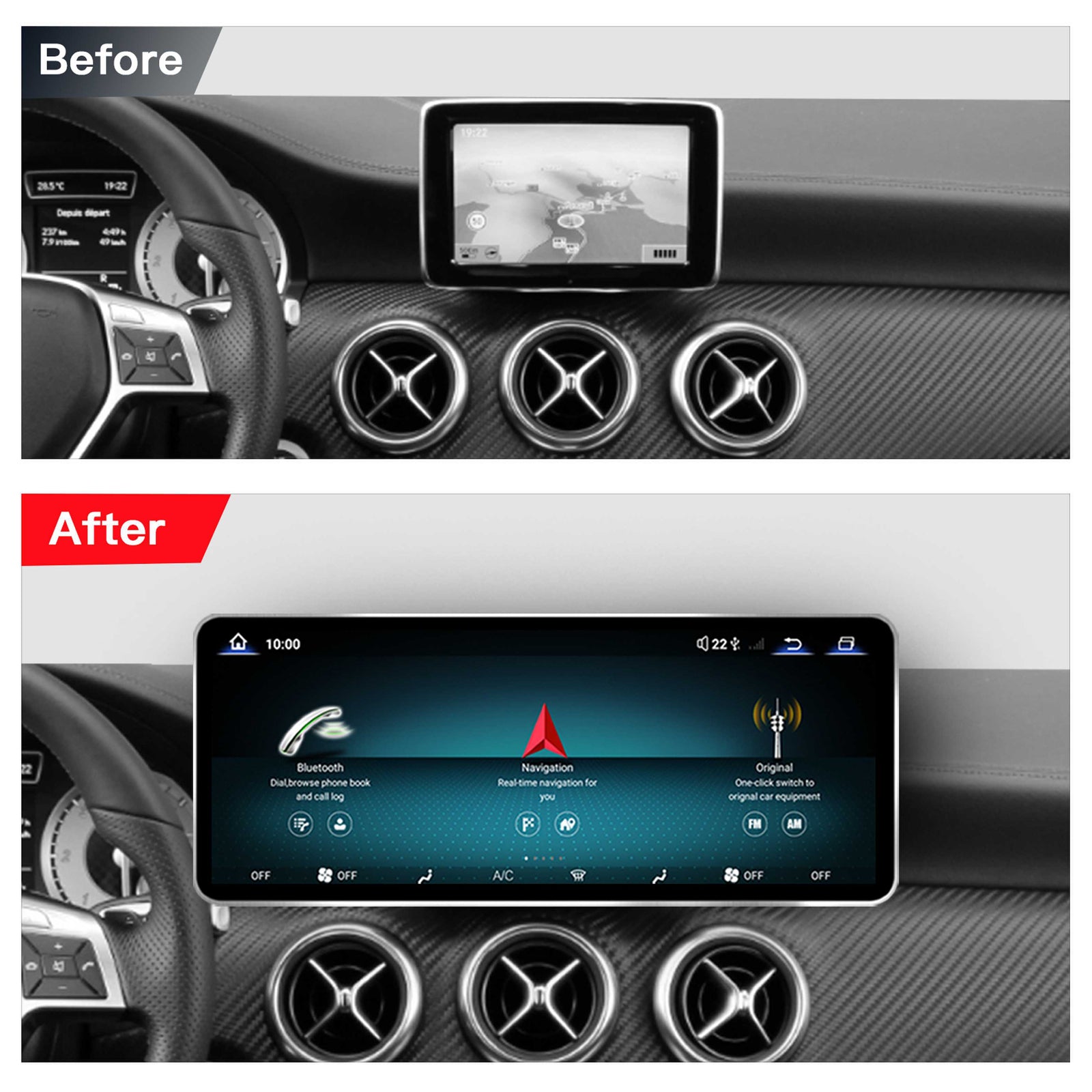 12.8 Inch QLED Upgrade Car Stereo for Mercedes-Benz C-Class W204 / Estate S204 | NTG 4.0 (10-Pin) 2008–2010 & NTG 4.5/4.7 (4-Pin) 2011–2014 | Wireless CarPlay Android Auto HD 2400x900 Zinc Alloy