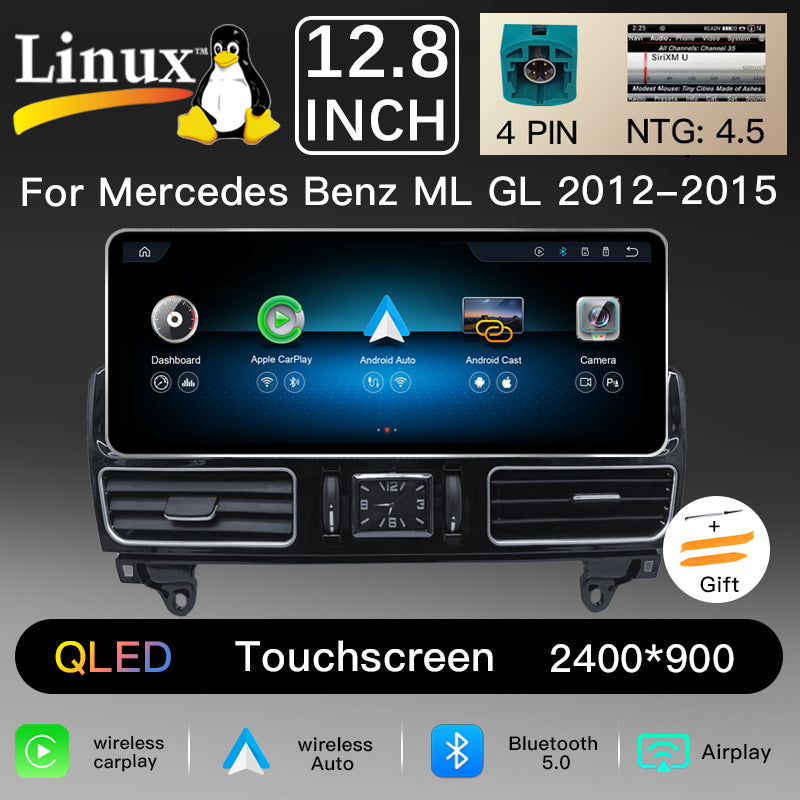12.8 Inch QLED Upgrade Car Stereo for Mercedes-Benz ML/GL W166/X166 | NTG 4.5/4.7 (4-Pin) 2012–2015 | Wireless CarPlay Android Auto HD 2400x900 Zinc Alloy