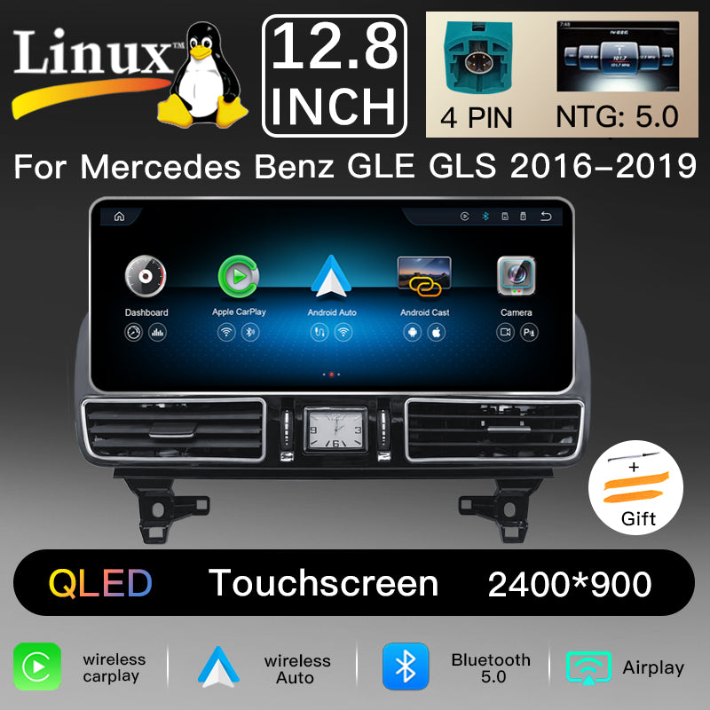12.8 Inch QLED Upgrade Car Stereo for Mercedes-Benz GLE/GLC W166/X253 | NTG 5.0/5.1 (4-Pin) 2016–2018 | Wireless CarPlay Android Auto HD 2400x900 Zinc Alloy