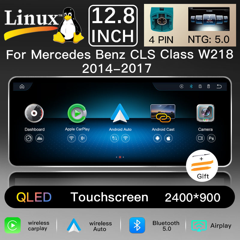 12.8 Inch QLED Upgrade Car Stereo for Mercedes-Benz CLS-Class W218 / C218 Shooting Brake | NTG 4.0 (10-Pin) 2010–2012 & NTG 4.5/4.7 (4-Pin) 2013 & NTG 5.0/5.1 (4-Pin) 2014–2017 | Wireless CarPlay Android Auto HD 2400x900 Zinc Alloy