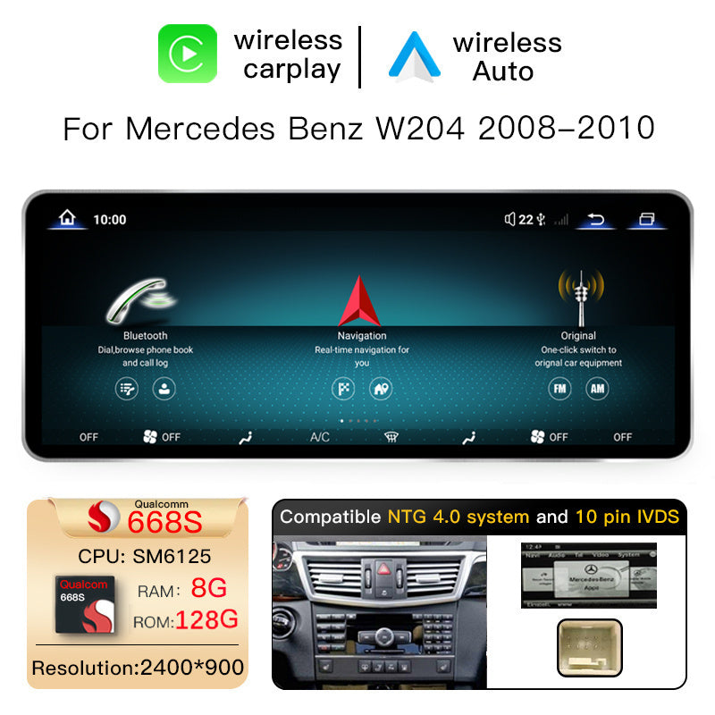 12.8 Inch QLED Upgrade Car Stereo for Mercedes-Benz C-Class W204 / Estate S204 | NTG 4.0 (10-Pin) 2008–2010 & NTG 4.5/4.7 (4-Pin) 2011–2014 | Wireless CarPlay Android Auto HD 2400x900 Zinc Alloy