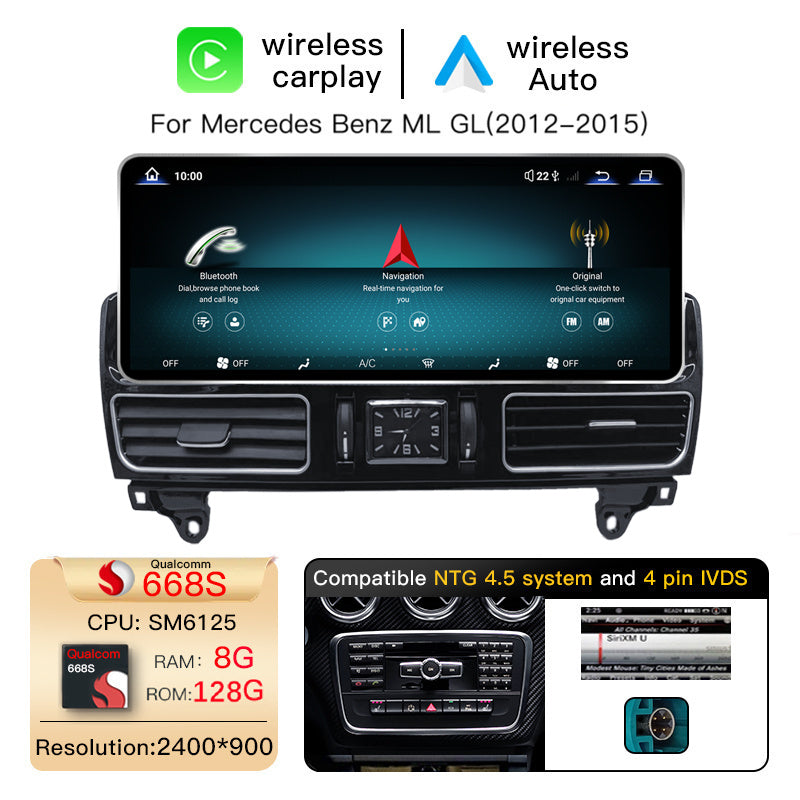 12.8 Inch QLED Upgrade Car Stereo for Mercedes-Benz ML/GL W166/X166 | NTG 4.5/4.7 (4-Pin) 2012–2015 | Wireless CarPlay Android Auto HD 2400x900 Zinc Alloy