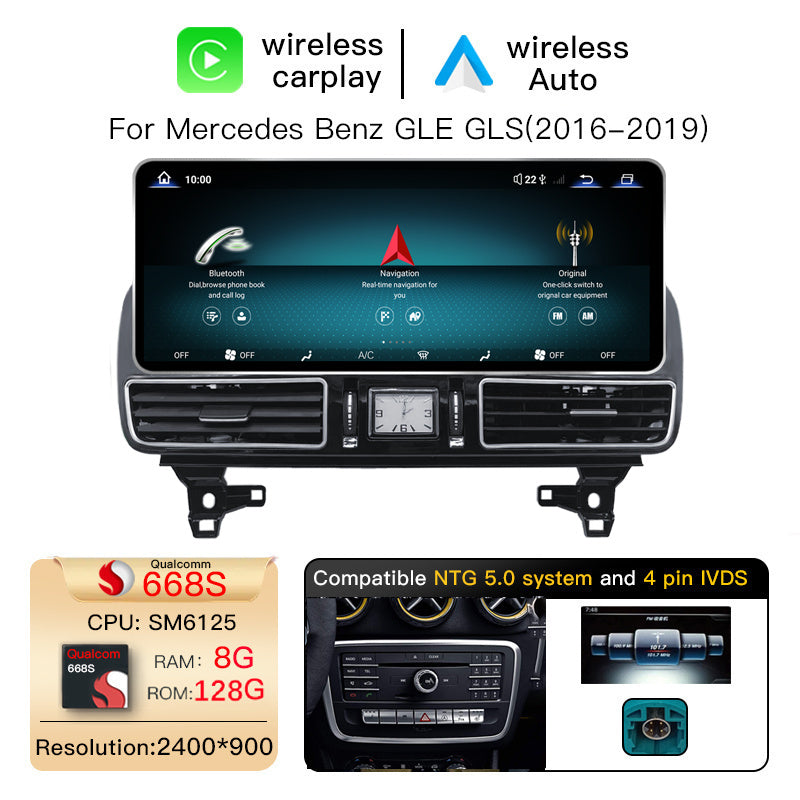 12.8 Inch QLED Upgrade Car Stereo for Mercedes-Benz GLE/GLC W166/X253 | NTG 5.0/5.1 (4-Pin) 2016–2018 | Wireless CarPlay Android Auto HD 2400x900 Zinc Alloy