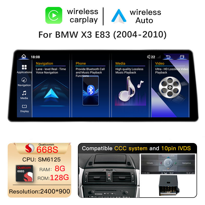 Ultra Narrow 12.8 Inch QLED Upgrade Car Stereo for BMW X1 E84 2009-2015 | CIC | CarPlay Touchscreen HD 2400x900 Zinc Alloy Frame