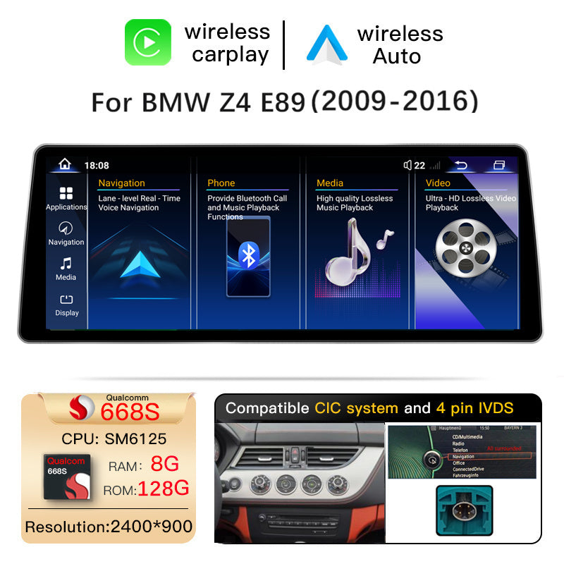 Ultra Narrow 12.8 Inch QLED Upgrade Car Stereo for BMW Z4 E89 2009-2016 | CIC | CarPlay Touchscreen HD 2400x900 Zinc Alloy Frame