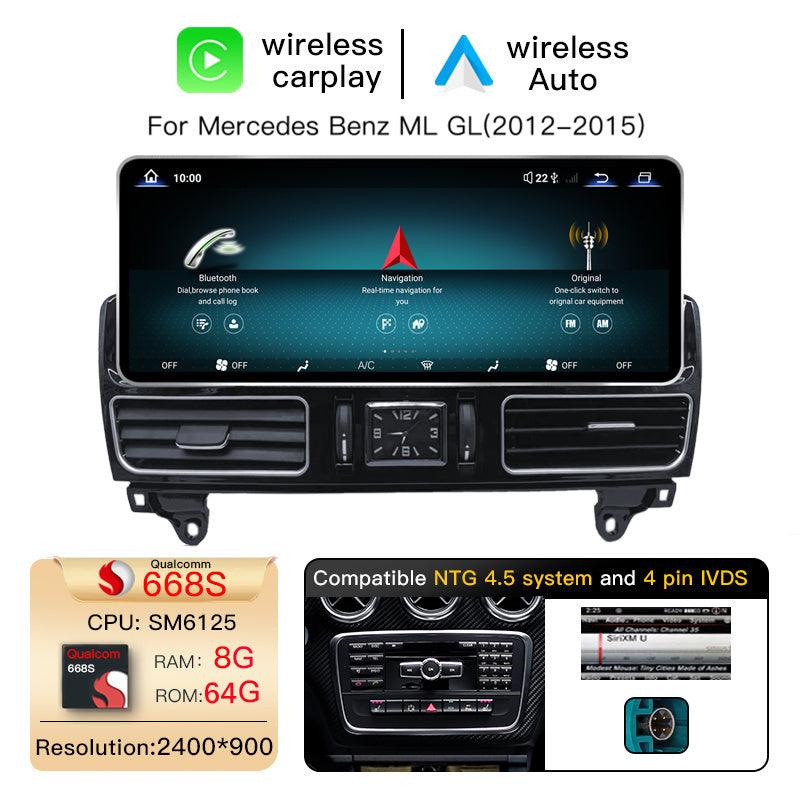 12.8 Inch QLED Upgrade Car Stereo for Mercedes-Benz ML/GL W166/X166 | NTG 4.5/4.7 (4-Pin) 2012–2015 | Wireless CarPlay Android Auto HD 2400x900 Zinc Alloy