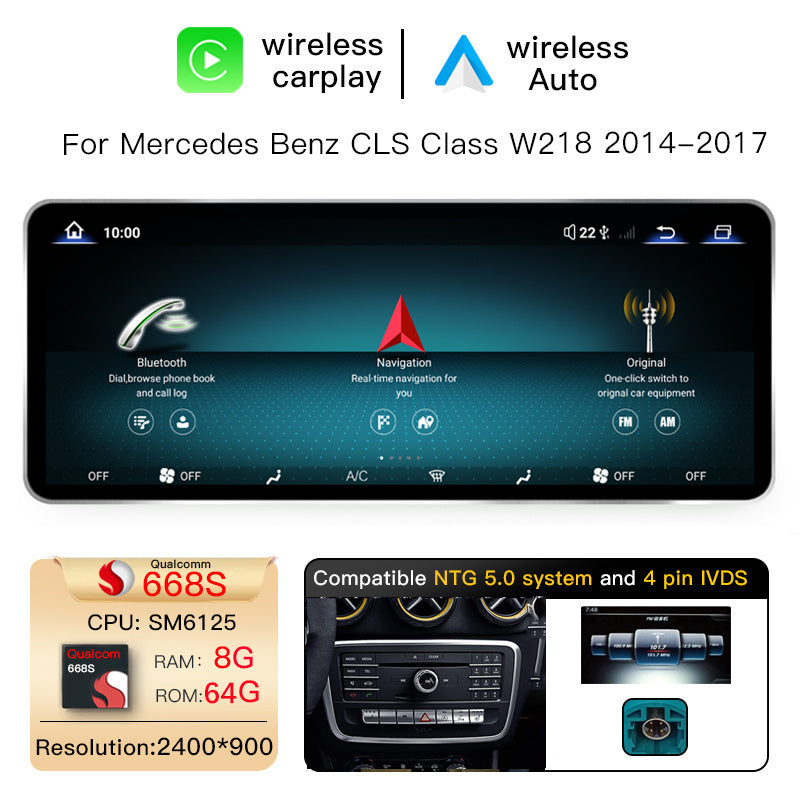 12.8 Inch QLED Upgrade Car Stereo for Mercedes-Benz CLS-Class W218 / C218 Shooting Brake | NTG 4.0 (10-Pin) 2010–2012 & NTG 4.5/4.7 (4-Pin) 2013 & NTG 5.0/5.1 (4-Pin) 2014–2017 | Wireless CarPlay Android Auto HD 2400x900 Zinc Alloy