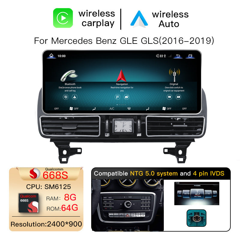 12.8 Inch QLED Upgrade Car Stereo for Mercedes-Benz GLE/GLC W166/X253 | NTG 5.0/5.1 (4-Pin) 2016–2018 | Wireless CarPlay Android Auto HD 2400x900 Zinc Alloy