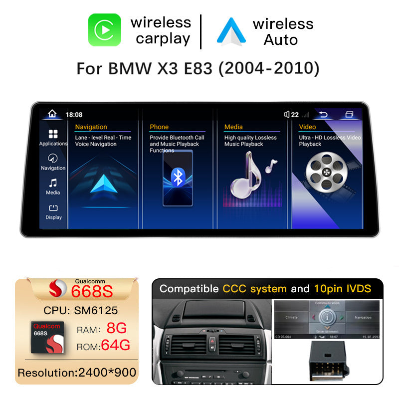 Ultra Narrow 12.8 Inch QLED Upgrade Car Stereo for BMW X1 E84 2009-2015 | CIC | CarPlay Touchscreen HD 2400x900 Zinc Alloy Frame
