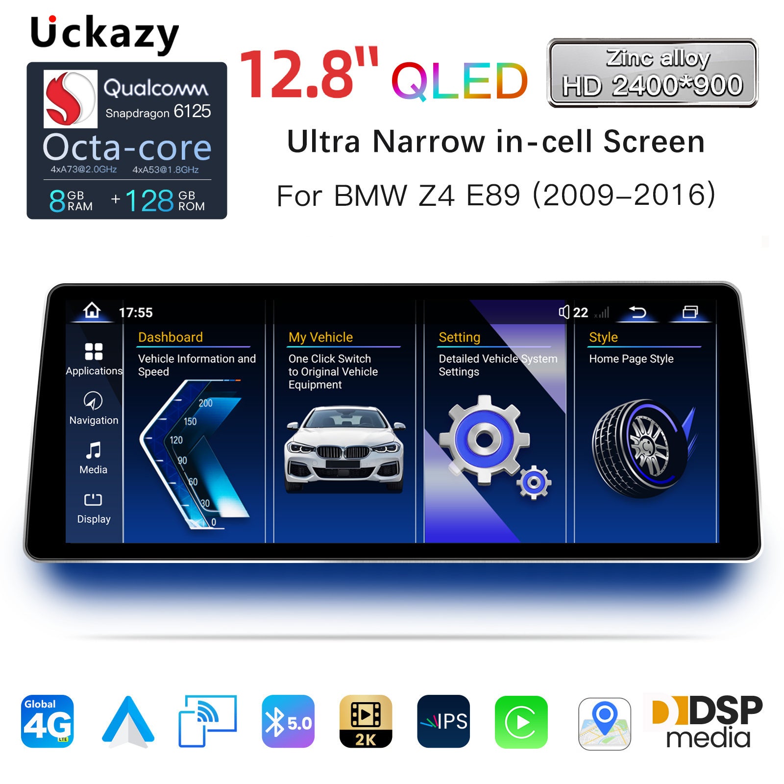 Ultra Narrow 12.8 Inch QLED Upgrade Car Stereo for BMW Z4 E89 2009-2016 | CIC | CarPlay Touchscreen HD 2400x900 Zinc Alloy Frame
