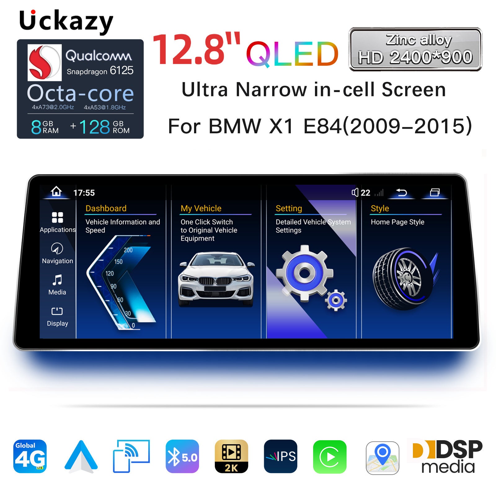 Ultra Narrow 12.8 Inch QLED Upgrade Car Stereo for BMW X1 E84 2009-2015 | CIC | CarPlay Touchscreen HD 2400x900 Zinc Alloy Frame