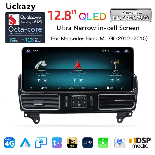 12.8 Inch QLED Car Stereo Upgrade for Mercedes-Benz ML-Class W166 GL-Class X166 2012-2015 NTG 4.5 4.7 - Wireless CarPlay Android Auto
