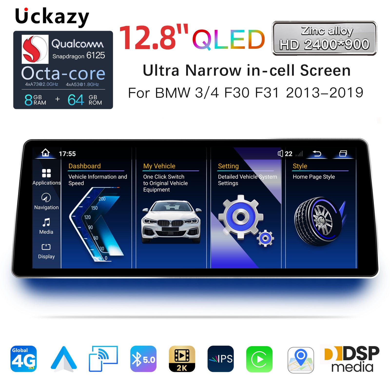 BMW 3/4 Series F30 F31 F32 (2012-2019) 12.8" QLED Screen Upgrade | Snapdragon Android / Linux | NBT & EVO | Wireless CarPlay & Android Auto