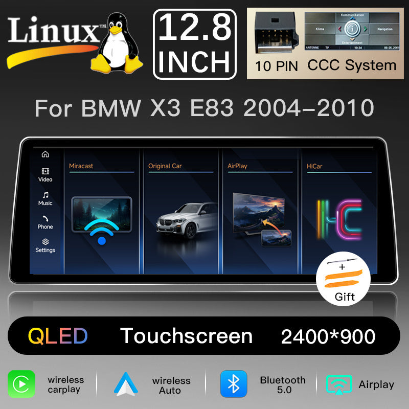 Ultra Narrow 12.8 Inch QLED Upgrade Car Stereo for BMW X3 E83 2004-2010 | CCC (10-Pin) | CarPlay Touchscreen HD 2400x900 Zinc Alloy Frame